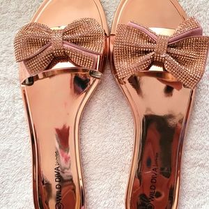 Sequined bow rose gold sandals